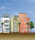 Bold colors and blocky shapes of Miami's Art Deco district are echoed in the new townhouse designs of Aqua's single-family component.