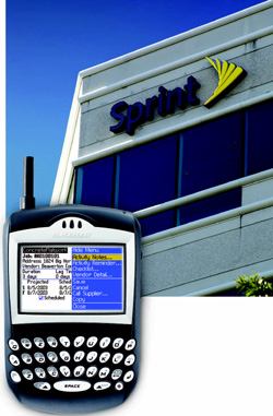SIGN OF THE TIMES: The new Sprint Nextel logo (right) features Sprint's signature “pin drop” and Nextel's yellow-and-black color scheme. Merging the marketing is one thing; maintaining the companies' networks and identities may be tougher over the long term.ON SCHEDULE: The strength of Sprint's data network will make running applications such as BuilderMT on a Nextel BlackBerry (inset) much easier for builders.