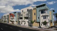 DESIGNER DENSITY: Careful site plan development and a strong color palette give City Square a  dramatic streetscape that integrates the project with the surrounding downtown  amenities.