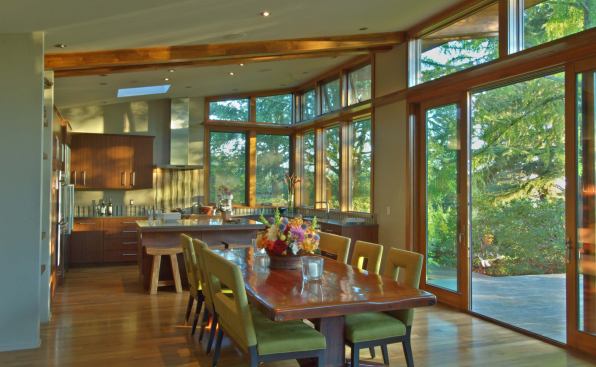 Ceilings measuring 12 feet 6 inches tall and no interior supporting walls make the home feel large.