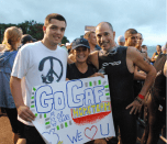 Last year's Hearthstone winner, Toll Brothers executive Christopher Gaffney (right), runs many races with family and friends to raise funds for Covenant House.