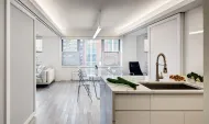 Open Loft Kitchen/Dining  with Sliding Panels in an Open Position
