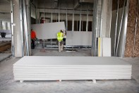 Installation of CertainTeed Air Renew drywall at the building being renovated at 14th and Flanders in Portland, Oregon.