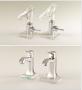 Top: The Axor Starck V on the left, counterfeit on the right Bottom: Hansgrohe's Metris Classic Faucet on the left, counterfeit on the right