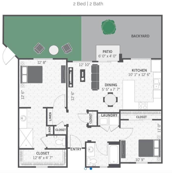 Rents on this 2 bed, 2 bath home start at $1,350 a month.
