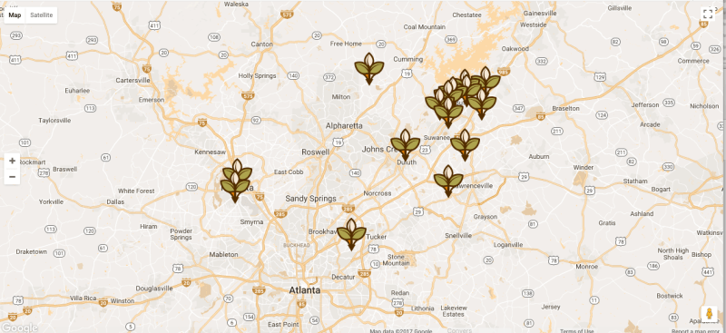 Home South Communities locations near Atlanta.
