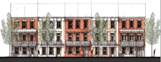 Rendering of townhomes at Harvest Park.