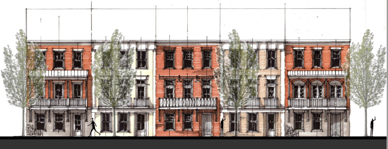 Rendering of townhomes at Harvest Park.