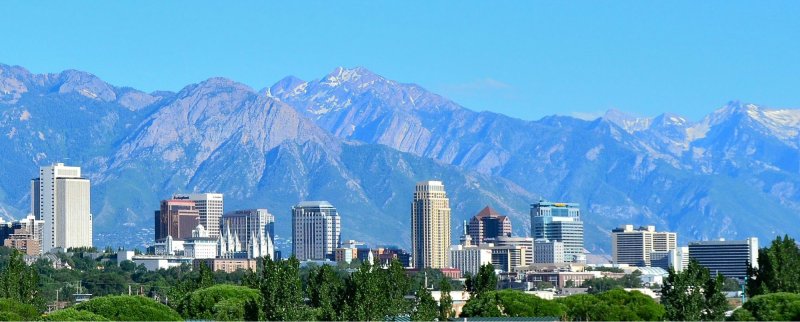 Salt Lake City Skyline With Rocky Mountains