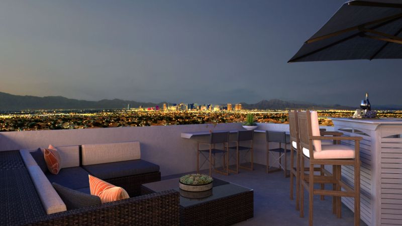 A virtual view from the virtual rooftop deck of American West's virtual Madden model.