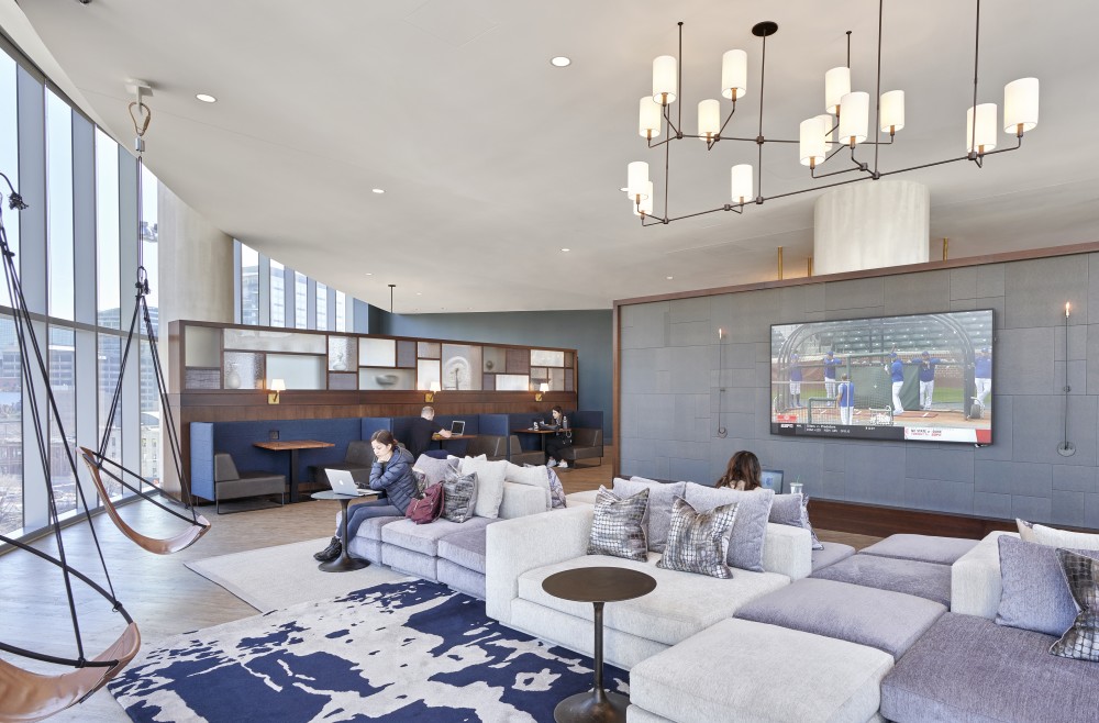 The amenity spaces at 727 West Madison in Chicago are designed to incorporate "vignette" spaces, where residents can work around others but maintain personal space.