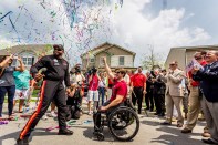 Built to Honor recipient U.S. Army Staff Sgt. Tim Payne is awarded a new mortgage-free home in Raleigh, N.C.
