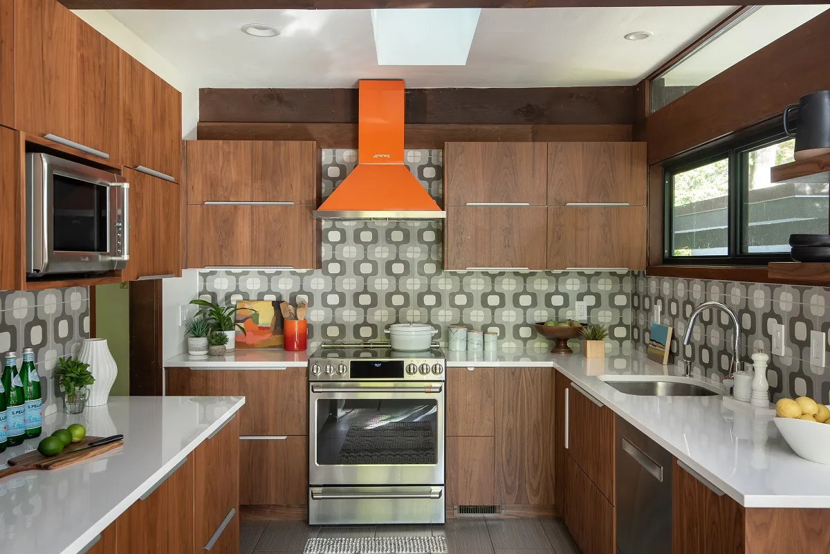 Project Gallery: Mid-Century Kitchen Boasts Bright Orange Range Hood