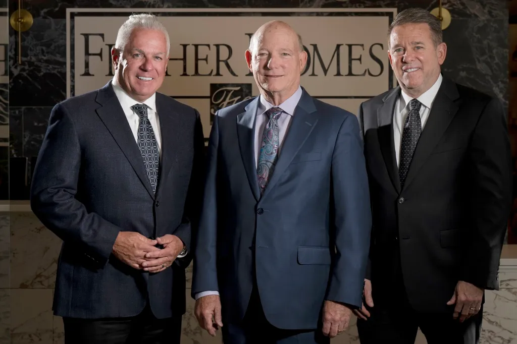 Fischer Homes leadership (left to right): CEO Tim McMahon, CEO emeritus Bob Hawksley, and president and chief operating officer Jay Smith.