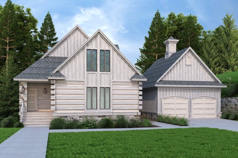 Log Cabin Plan Front Exterior. See Details at Houseplans.com.