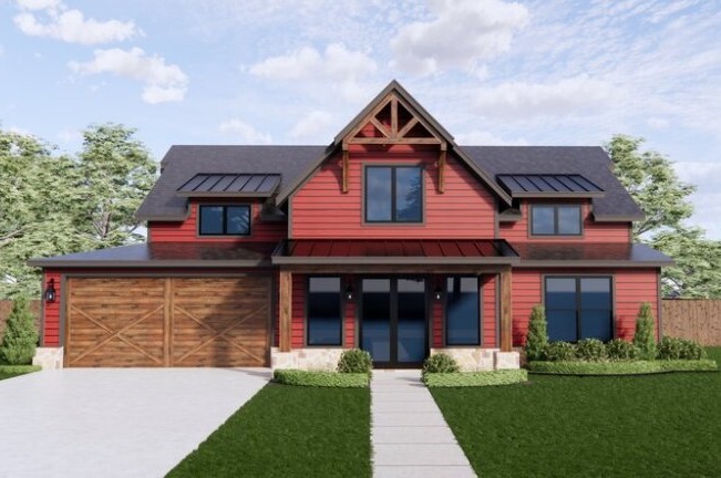 Farmhouse plan 1096-100 front exterior. See more details at Houseplans.