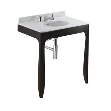Channeling the elegance of the 1930s and inspired by the simplicity of modern design, Kallista’s Barbara Barry Counterpoint console table is crafted from solid hardwood&nbsp;and veneers. Paired with a Counterpoint marble top, the piece measures 31 9/16 inches wide and 20 1/4&nbsp;inches deep. 
www.kallista.com.