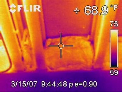 This infrared image shows the ineffectiveness of fiberglass as an air seal.