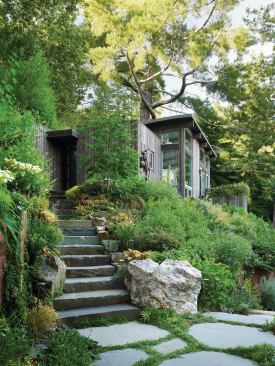 The buildings blend into the surrounding vegetation.