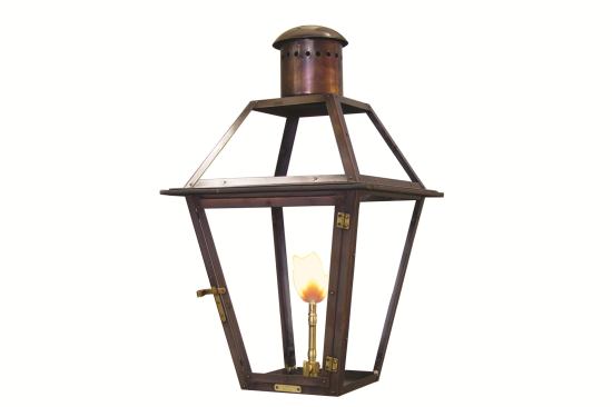 Bevolo Gas Lantern Bevolo’s gas and electric lights are hand-crafted from copper and brass parts, with lifetime burners to ensure operability in any climate. The open-flame raw copper fixtures are oxidized before delivery. The Original French Quarter lantern can be used with many architectural styles and is available in natural gas, liquid propane, and electric.&nbsp;