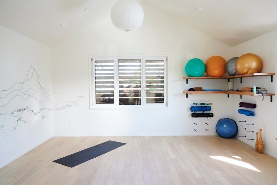 An on-site exercise room in the community building offers space for yoga classes or daily cardio and strength workouts.