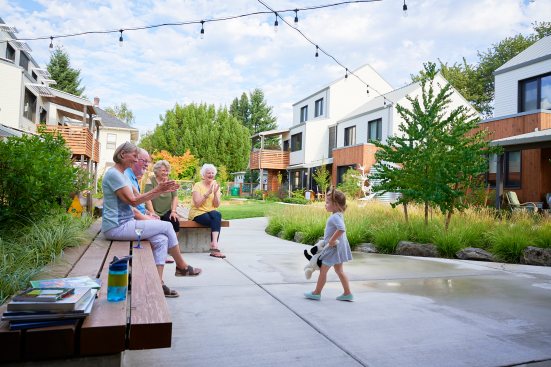 The property’s shared outdoor courtyard invites residents to spend time with one another and meet other individuals living in the community.