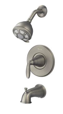 Pfister Pfister’s collaboration with GE followed the success of the appliance company’s popular matte gray finish, Slate. Pfister’s approach is a bold brushed metal finish that carries Slate into faucets and fixtures throughout the home. As an accent to transitional design schemes, Pfister says the gray finish in the Pasadena collection will complement the most popular bathroom styles for 2014.