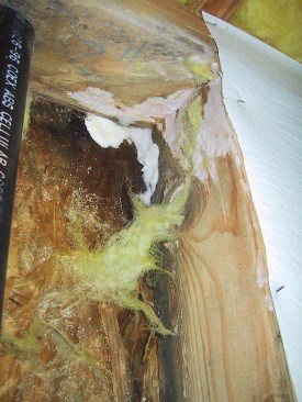 Here, an air leak has led to condensation and severe moisture damage.