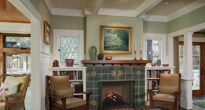 Grand, Custom Home Under 4,000 square feet. Builder: Hill Construction Company. Architect: IS Architecture. The home has distinct details like a custom-designed quarter sawn white oak mantle, hand-painted tiles and custom replica antique windows.