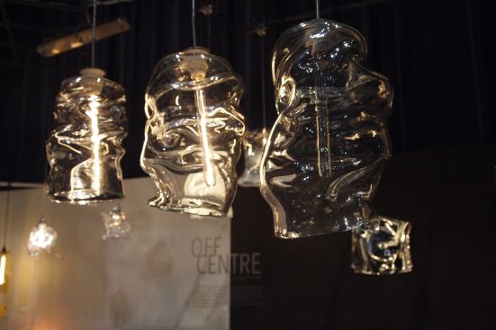 Off Centre Glass Pendants, by Edison Zapata and Romina Gonzales, take advantage of blown glass’ molten qualities.