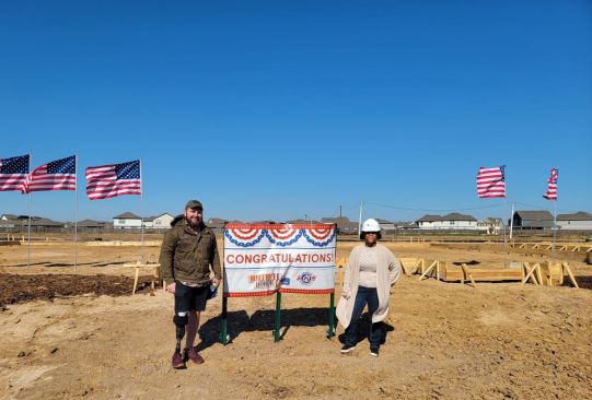 Former Army Sgt. James Ford and former Army Spc. Kisha Dorsey at the groundbreaking for their homes. The homes will be handed over to them during a ceremony May 26.