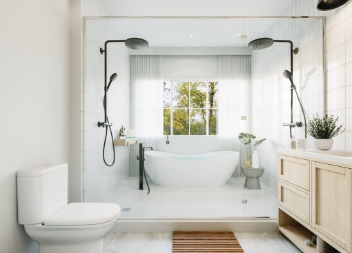 Four-bedroom home design with wet room, bathroom. See more images at Houseplans.