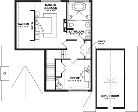 Four-bedroom home design with wet room, upper floor plan. See more images at Houseplans.