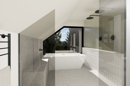 Modern home layout with wet room, bathroom. See more images at Houseplans.