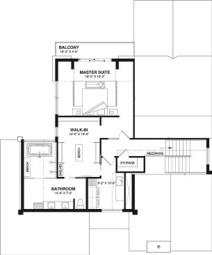 Modern home layout with wet room, upper floor plan. See more images at Houseplans.