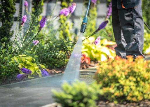Power washing a walkway in West Hartford, CT