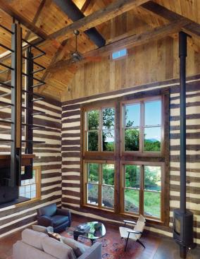 New windows in the main living area maximize views of Old Rag Mountain and the Hazel River.