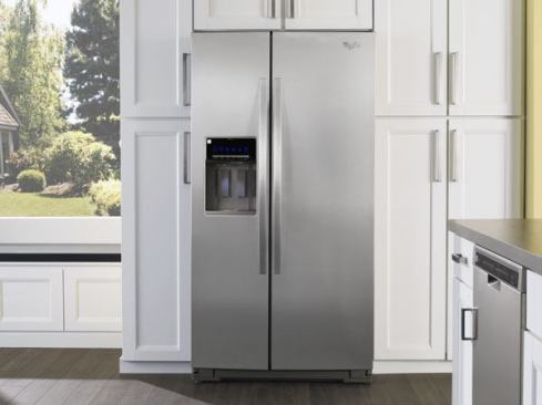The Whirlpool Smart Side-by-Side refrigerator's 6th Sense Live technology allows homeowners to activate specific options when they're not at home. Another feature tracks how much energy the appliance is using.