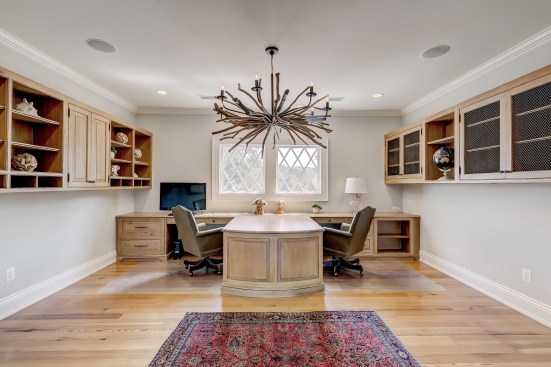 There are 10 different flooring species throughout the house, including heart pine from a basilica in the office.