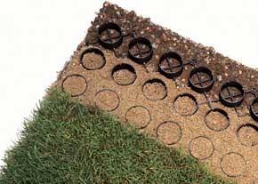 Invisible Structures Grasspave2 performs the functions of asphalt or concrete pavement while offering the aesthetics of a lawn. The porous pavement system allows you to park, drive, walk, ride, or lounge on a grass surface. It offers load-bearing strength but protects vegetation root systems from compaction. The product is made in 3.3-foot-by-3.3-foot units. 
www.invisiblestructures.com.