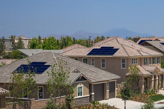 Hgihly efficient PV panels from SunPower--shown here installed in a KB Home community--are black with no silver contact lines on the front for a sleek, elegant aesthetic not found in conventional panels.
