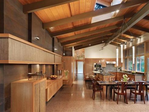 New clerestories bring natural light into the kitchen, and radiant-heated terrazzo floors provide even warmth.