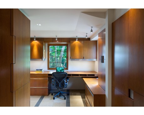 Just off the kitchen is a home office that was also conceived with universal design in mind. 