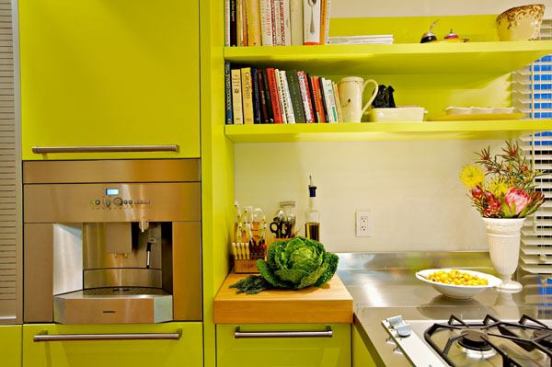 Modern appliances include an integrated European espresso machine and a combination steam and convection wall oven.