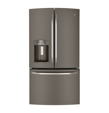 The Finish GE’s Slate finish has a warm matte texture that resists fingerprints and is easy to clean, according to the manufacturer. Inspired by the appearance of stone, the company launched the premium finish as an alternative to stainless steel. &nbsp;The appliances’ handles and knobs are finished with brushed metal. It’s available in a full suite of GE appliances. 
GE.
