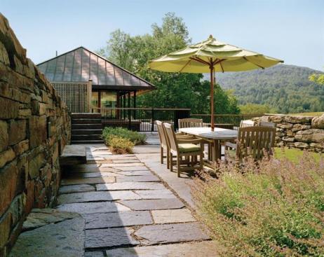 Fieldstone is used on this dining terrace.