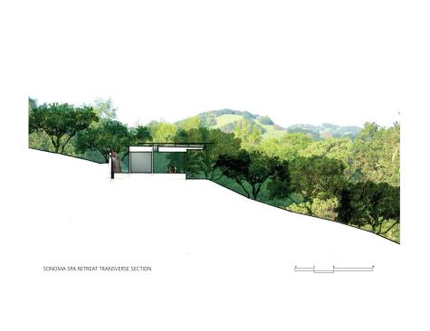 The pavilion contains an outdoor shower and exercise room.