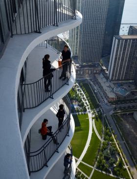 View down onto balconies