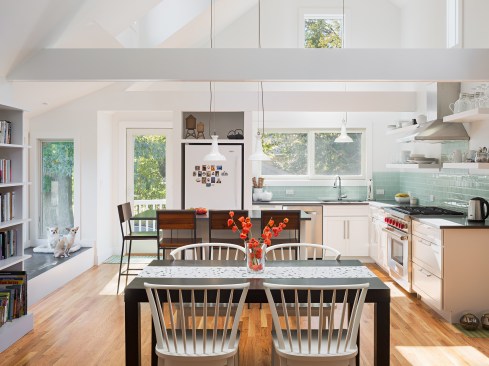 Two structural beams add geometric playfulness in the new soaring addition.