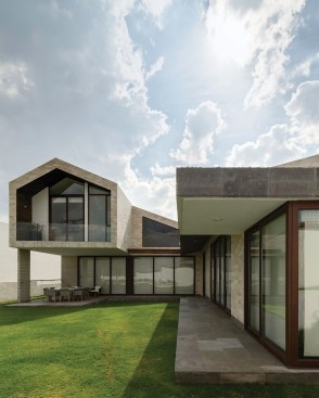 The courtyard with views of the volcanic range beyond.